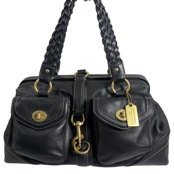 Y2K COACH Legacy Daphne 3569 Turnlock Blk Leather Shoulder Doctor Bag '05 EUC - Picture 1 of 15